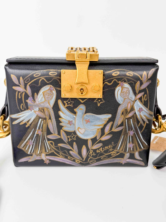 (A121) Dior Black Calf Leather DiorAddict Lockbox Bag, Antique Gold Hardware