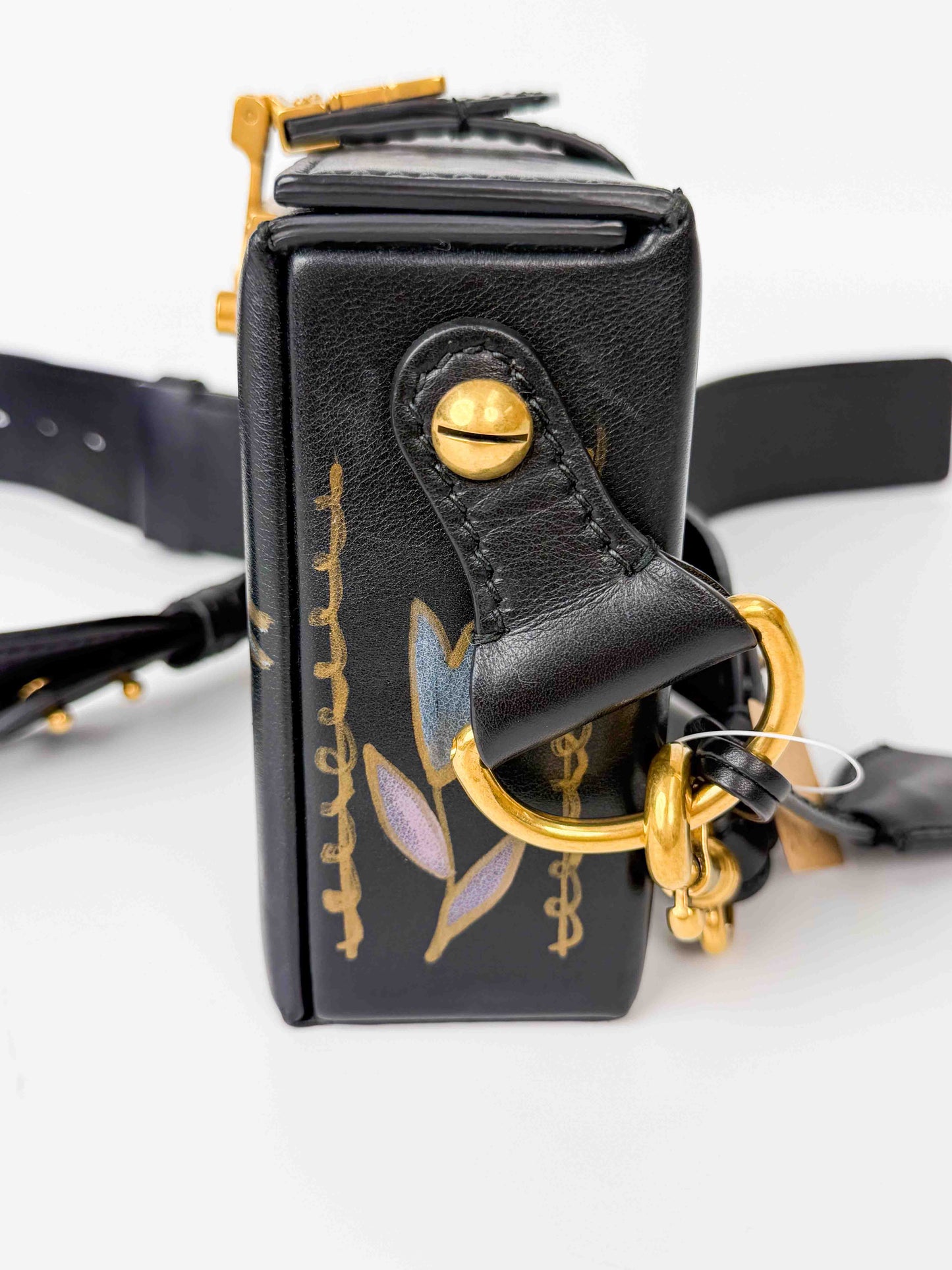 (A121) Dior Black Calf Leather DiorAddict Lockbox Bag, Antique Gold Hardware