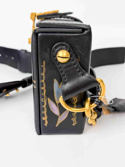 (A121) Dior Black Calf Leather DiorAddict Lockbox Bag, Antique Gold Hardware