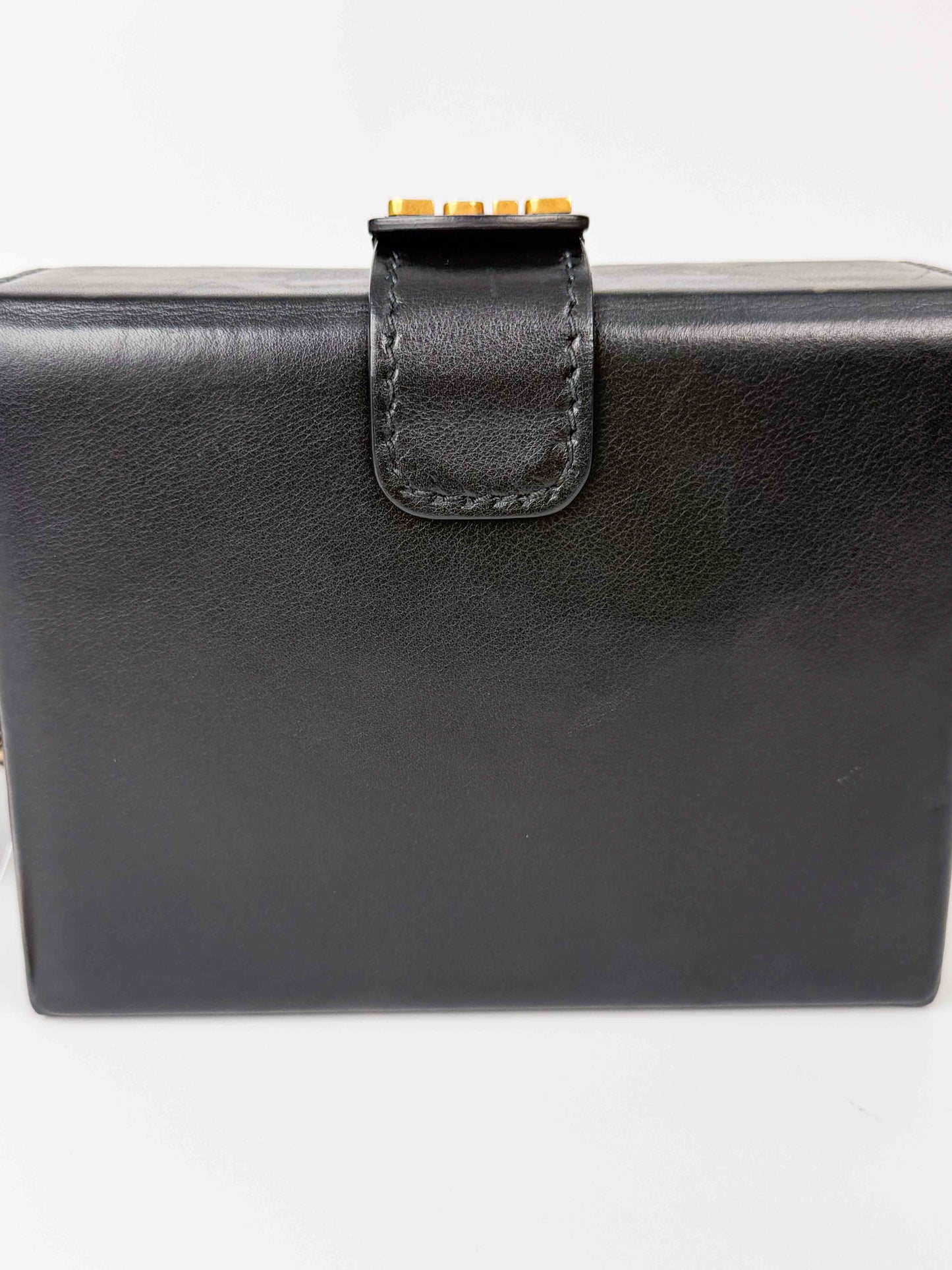 (A121) Dior Black Calf Leather DiorAddict Lockbox Bag, Antique Gold Hardware
