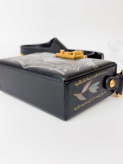 (A121) Dior Black Calf Leather DiorAddict Lockbox Bag, Antique Gold Hardware