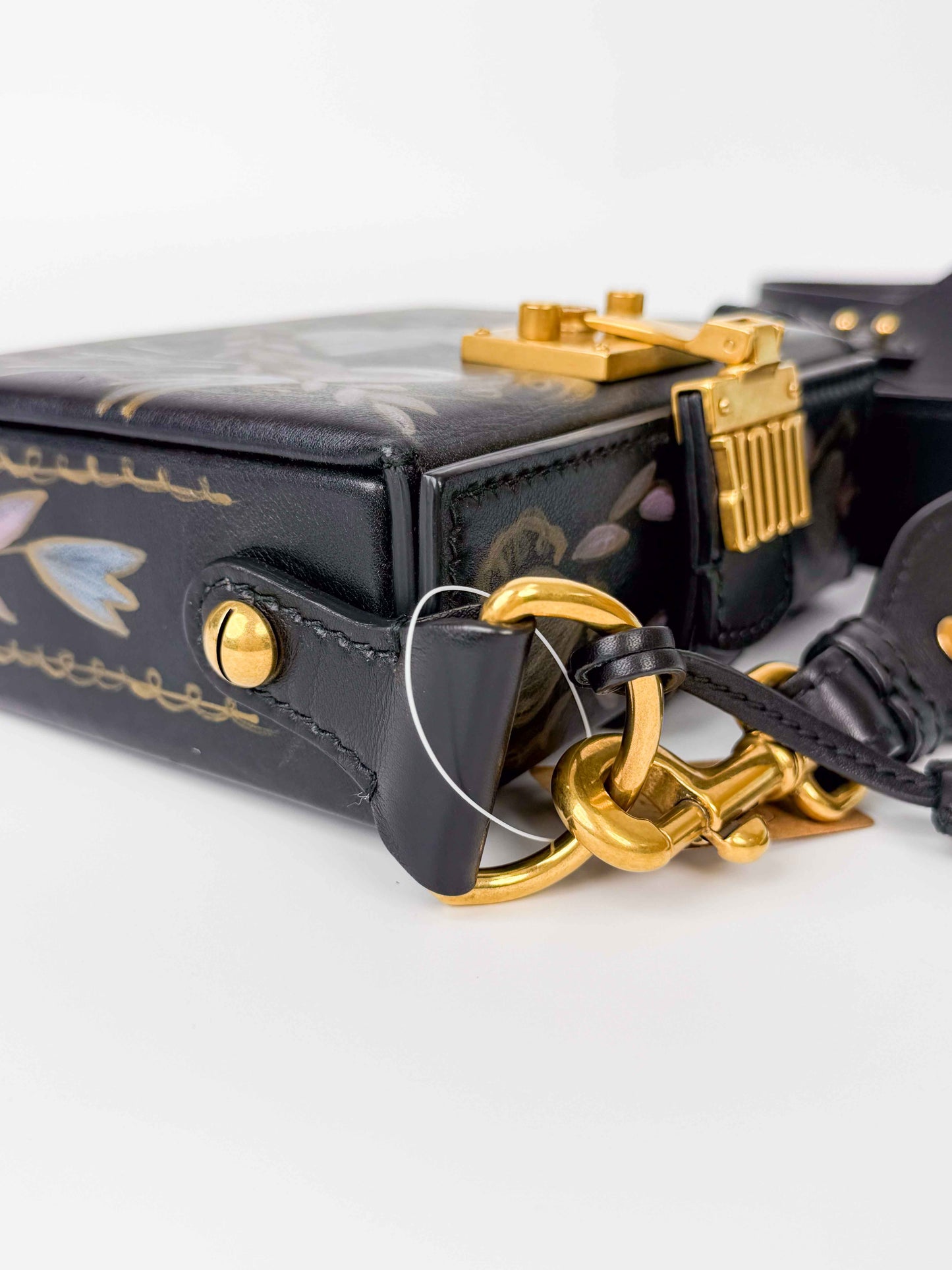 (A121) Dior Black Calf Leather DiorAddict Lockbox Bag, Antique Gold Hardware