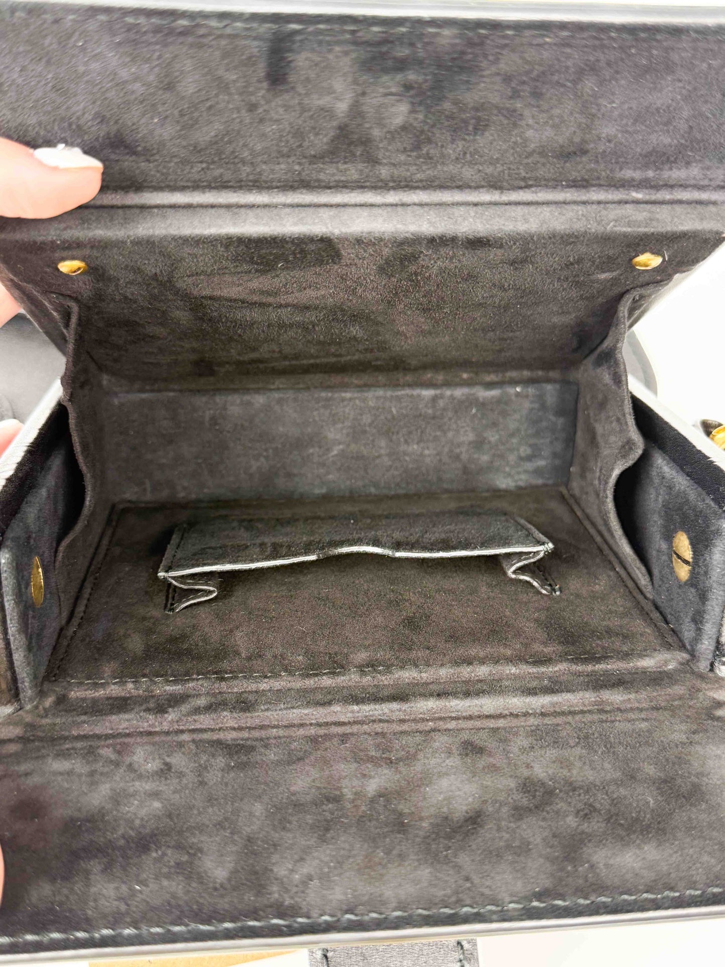 (A121) Dior Black Calf Leather DiorAddict Lockbox Bag, Antique Gold Hardware