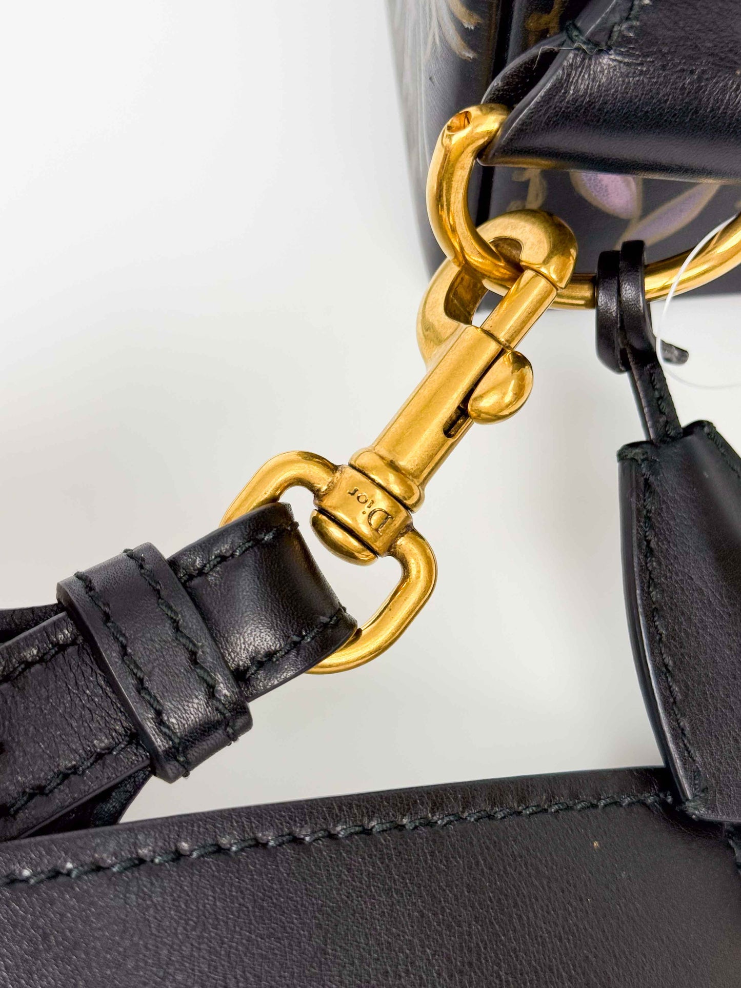 (A121) Dior Black Calf Leather DiorAddict Lockbox Bag, Antique Gold Hardware