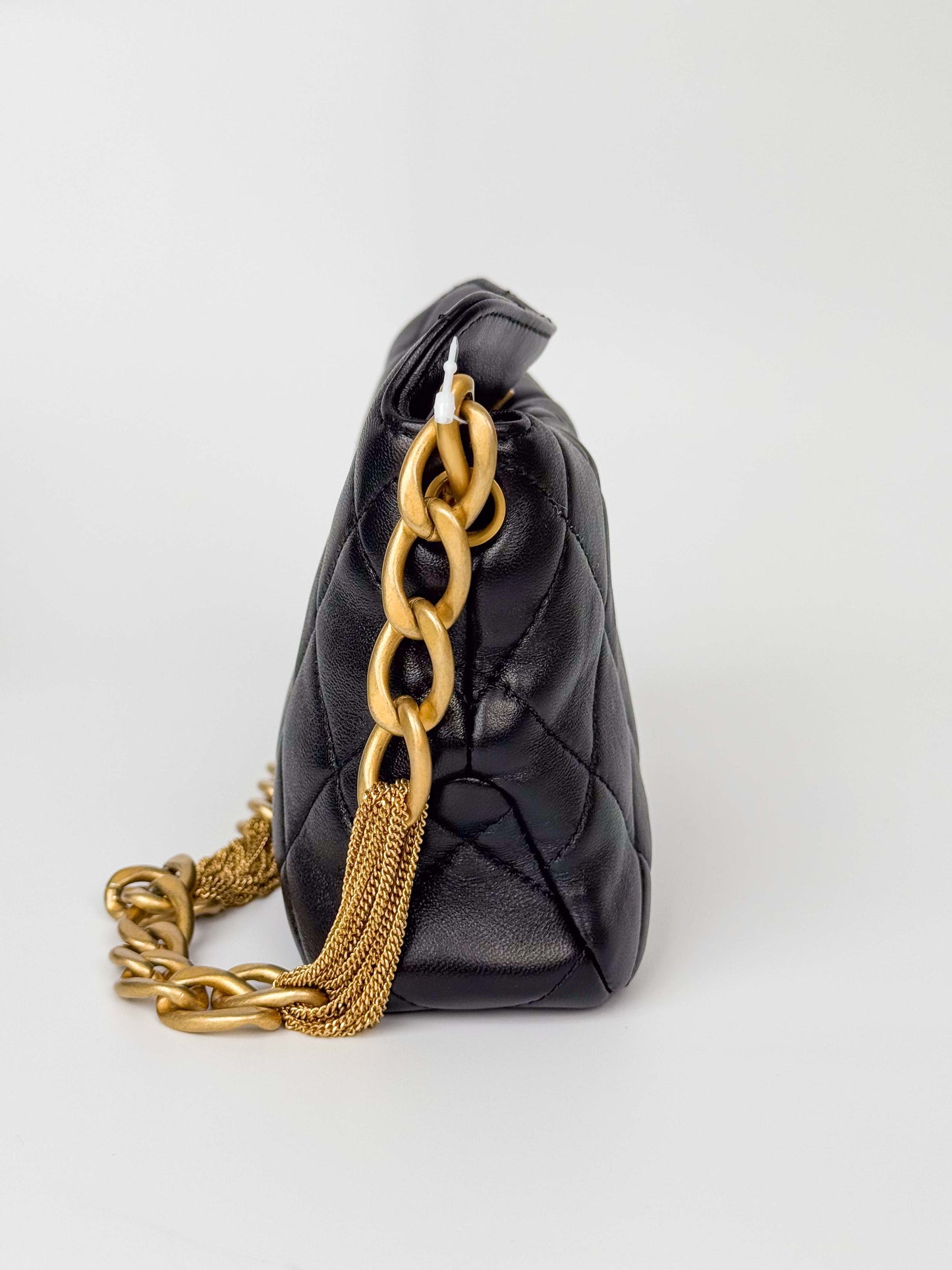 (A116) Chanel Black Calfskin Small Size Hobo, Antique Gold Hardware