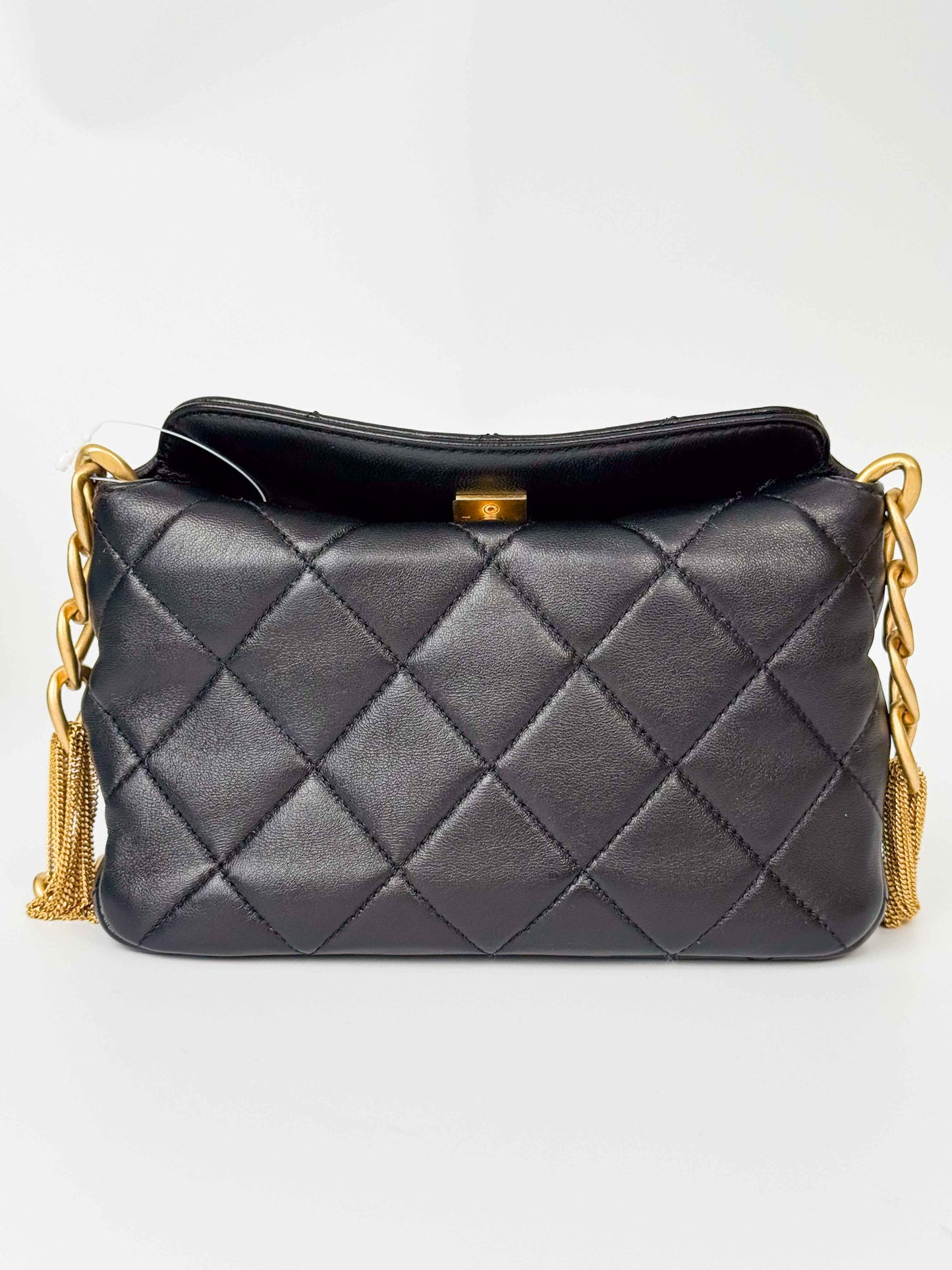 (A116) Chanel Black Calfskin Small Size Hobo, Antique Gold Hardware