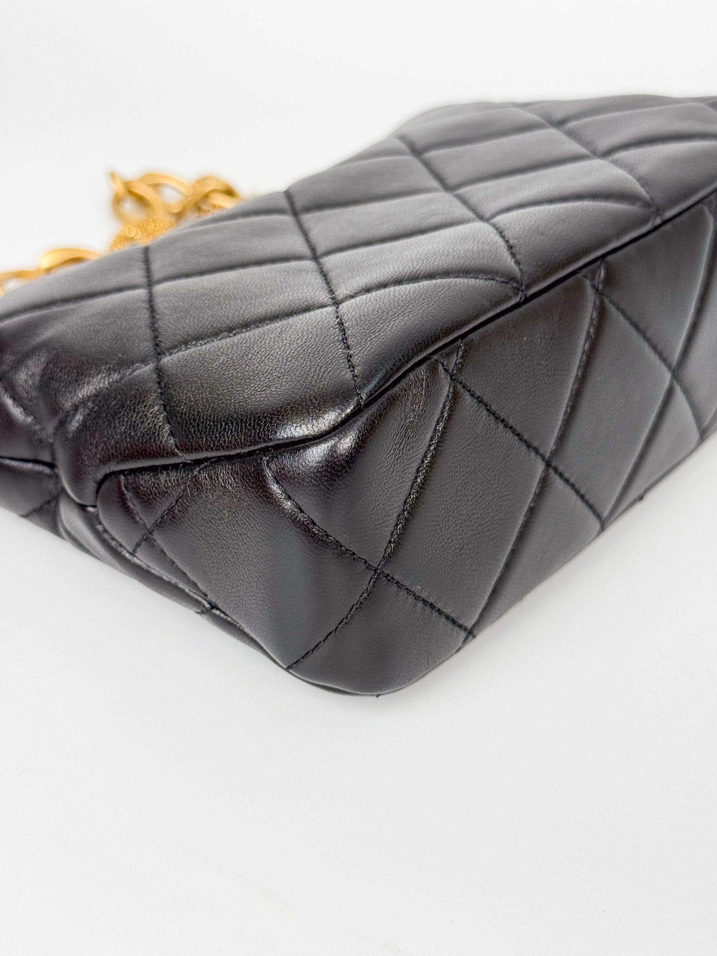 (A116) Chanel Black Calfskin Small Size Hobo, Antique Gold Hardware