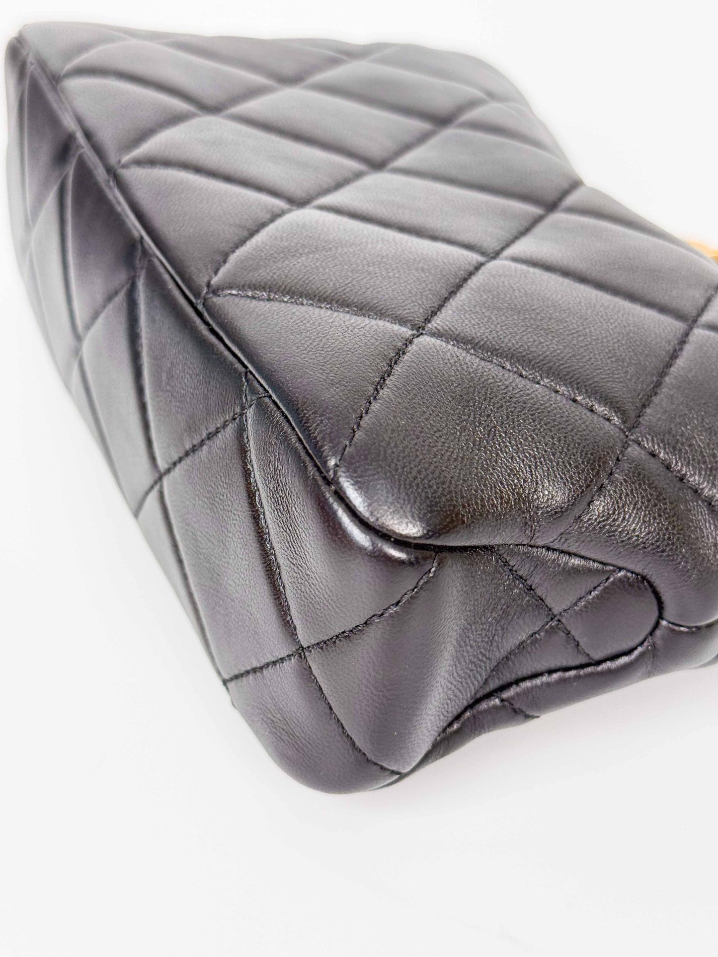 (A116) Chanel Black Calfskin Small Size Hobo, Antique Gold Hardware