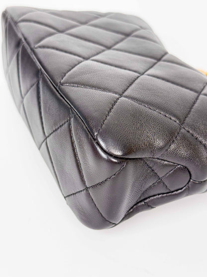(A116) Chanel Black Calfskin Small Size Hobo, Antique Gold Hardware