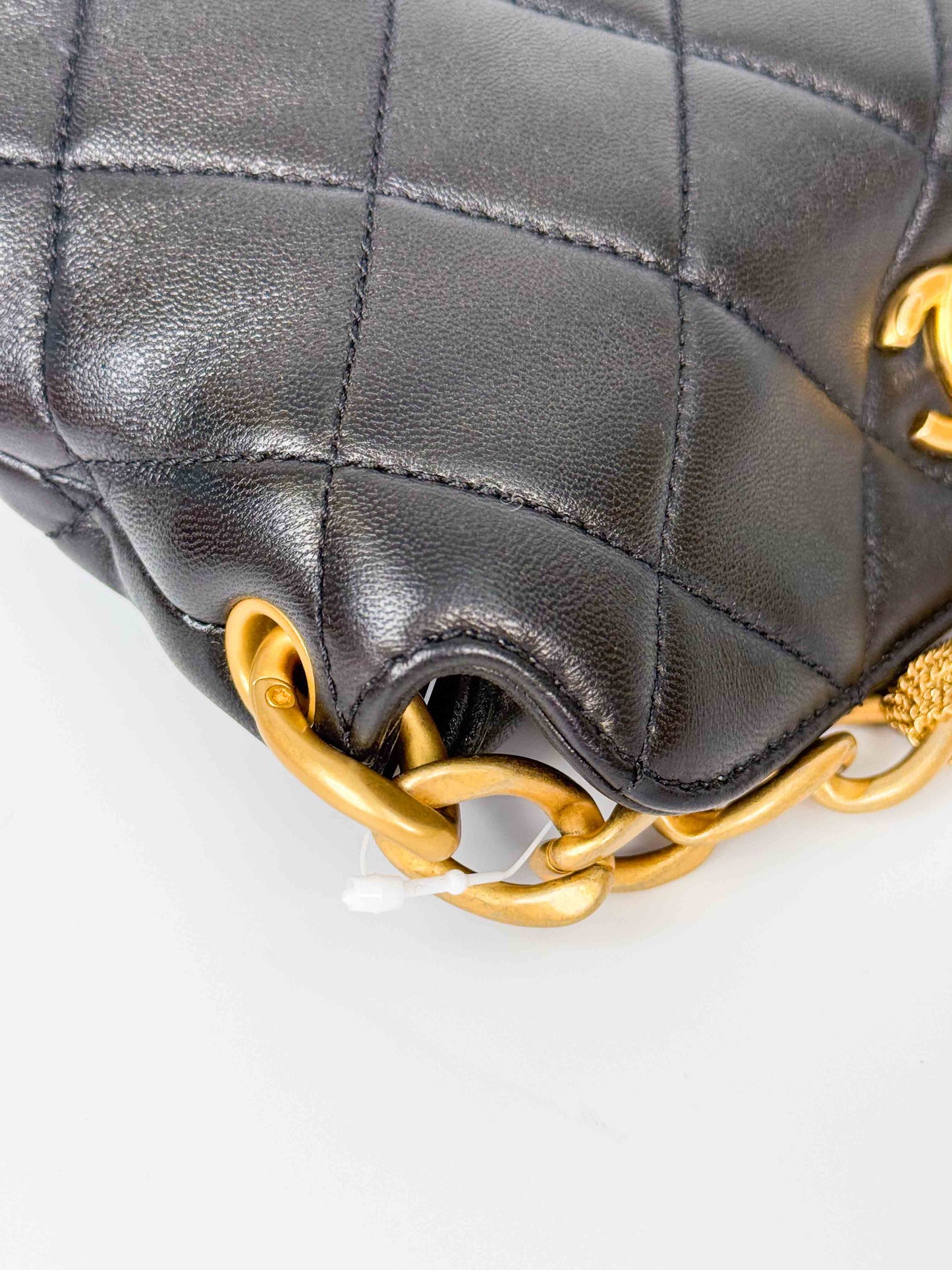 (A116) Chanel Black Calfskin Small Size Hobo, Antique Gold Hardware