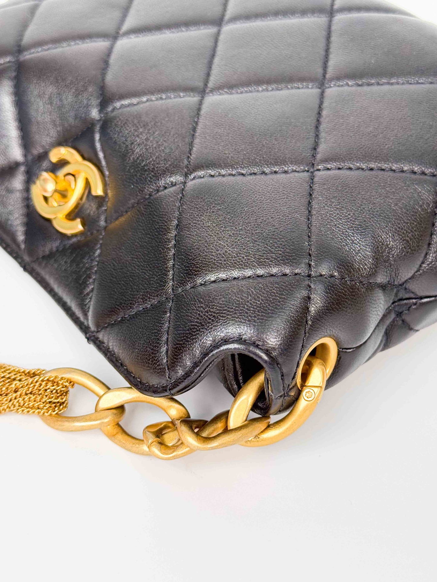 (A116) Chanel Black Calfskin Small Size Hobo, Antique Gold Hardware