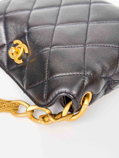 (A116) Chanel Black Calfskin Small Size Hobo, Antique Gold Hardware