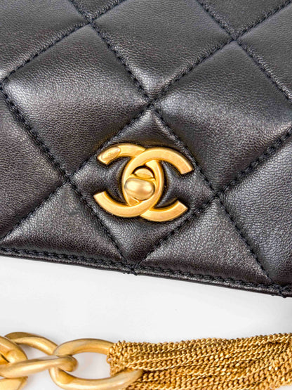 (A116) Chanel Black Calfskin Small Size Hobo, Antique Gold Hardware