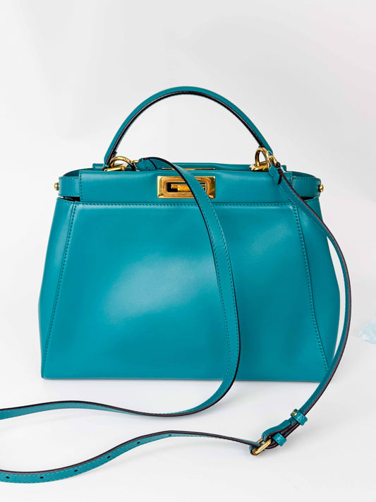 (A97) Fendi Teal Medium Peekaboo Gold Hardware
