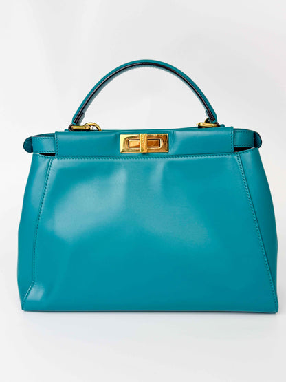 (A97) Fendi Teal Medium Peekaboo Gold Hardware