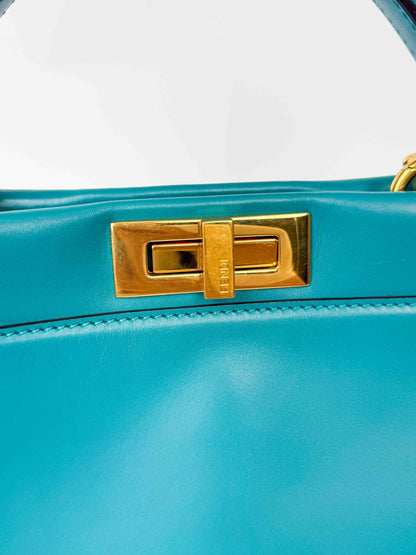(A97) Fendi Teal Medium Peekaboo Gold Hardware