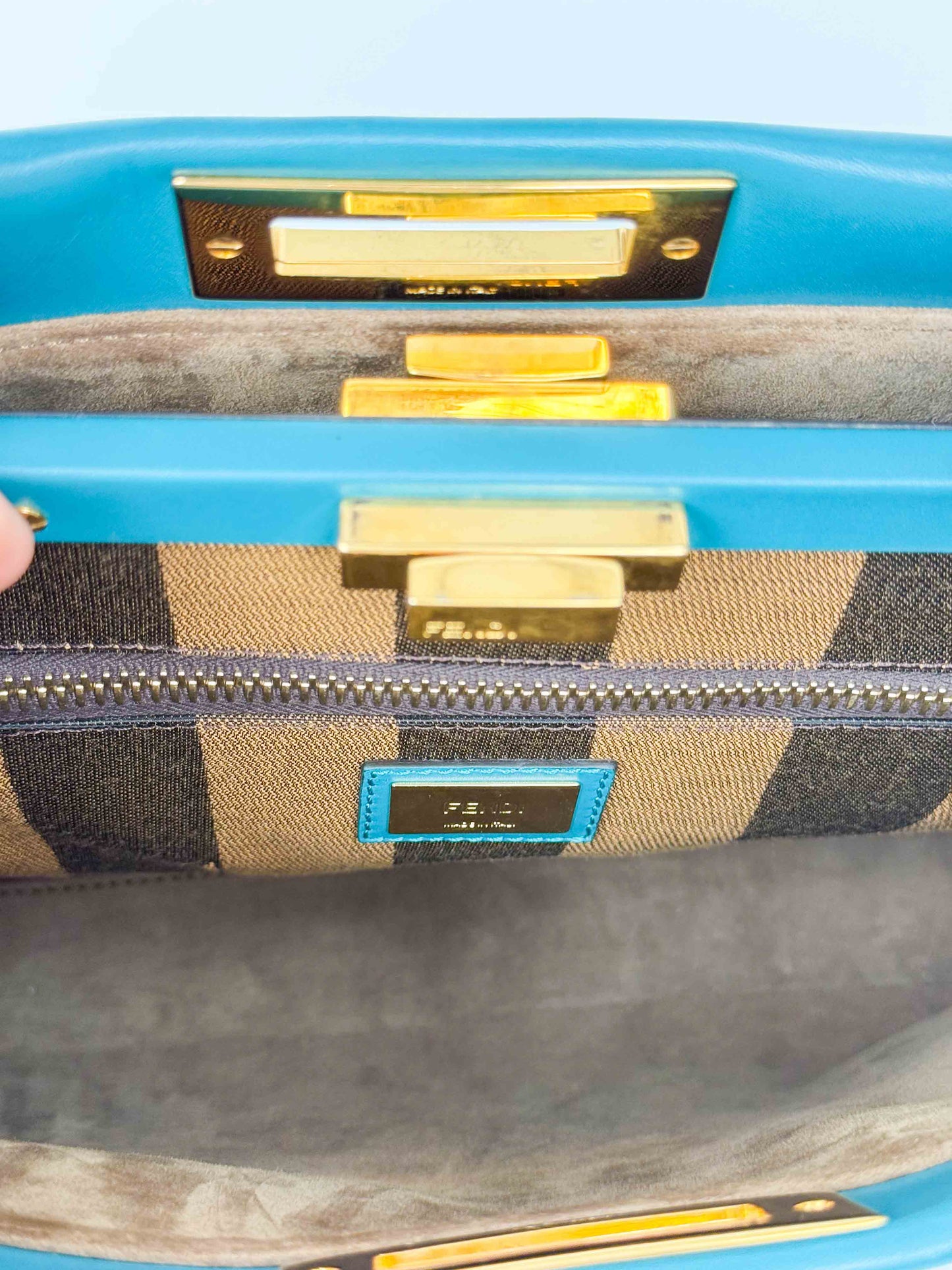 (A97) Fendi Teal Medium Peekaboo Gold Hardware