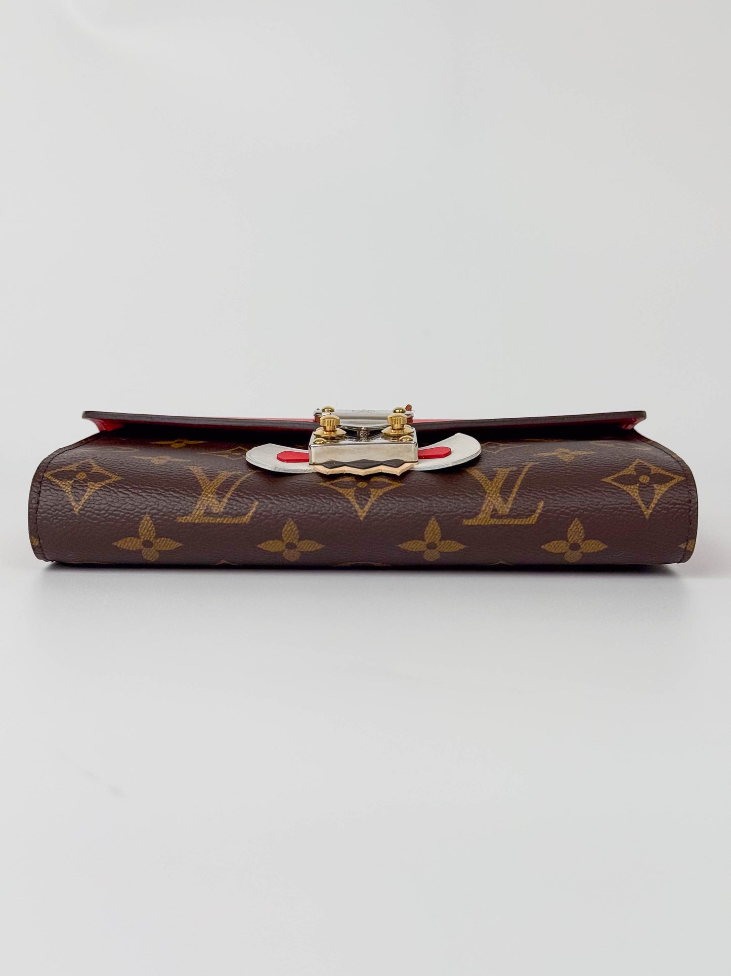 (A106) Louis Vuitton Monogram Tribal Mask Sarah Wallet on Chain, Silver Hardware