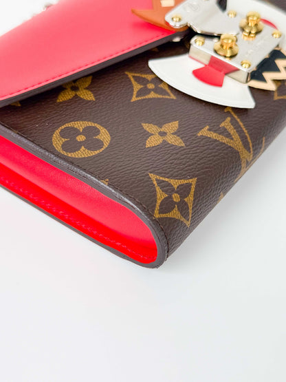 (A106) Louis Vuitton Monogram Tribal Mask Sarah Wallet on Chain, Silver Hardware