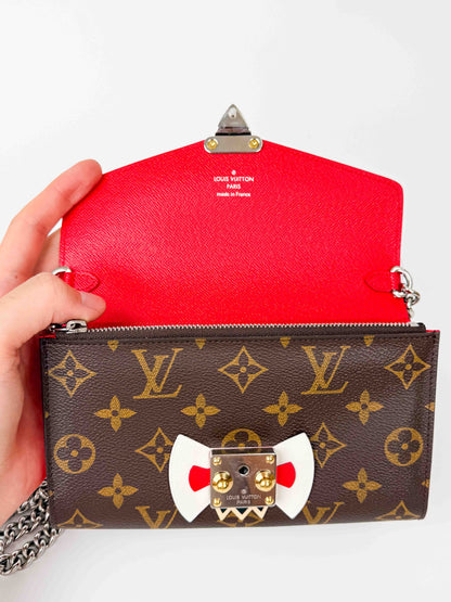 (A106) Louis Vuitton Monogram Tribal Mask Sarah Wallet on Chain, Silver Hardware