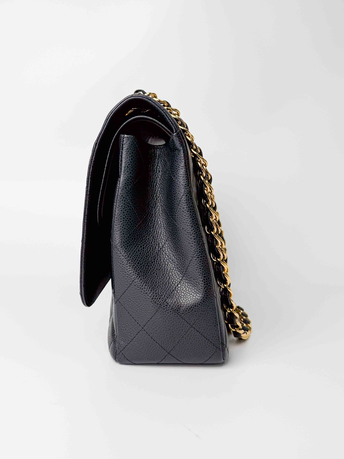(A124) Chanel Black Caviar Maxi Double Flap, Gold Hardware