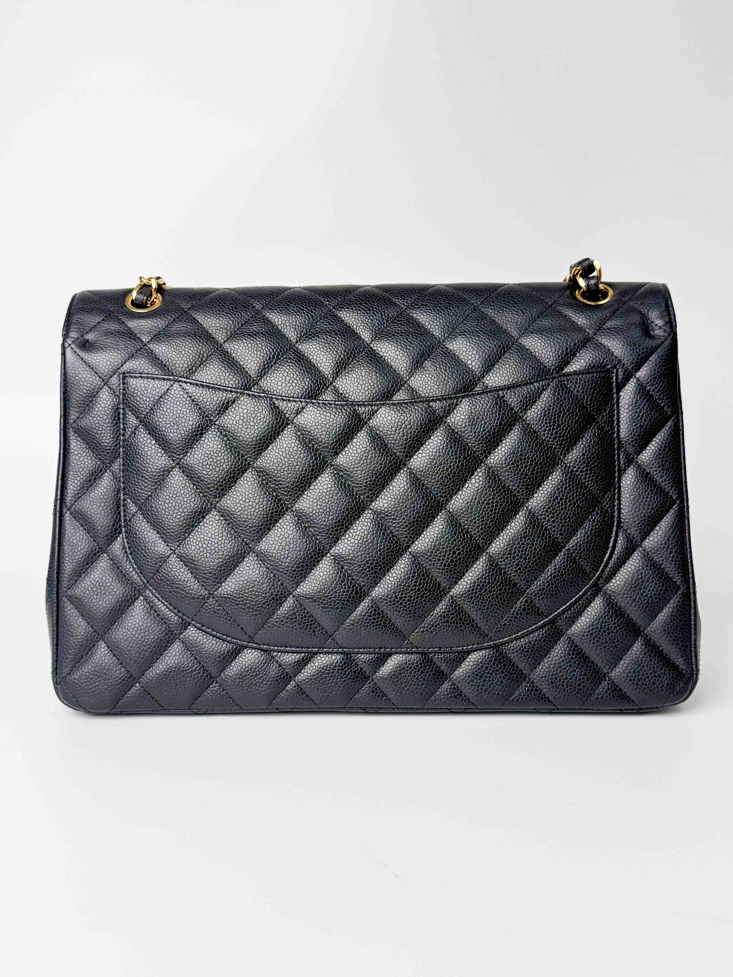 (A124) Chanel Black Caviar Maxi Double Flap, Gold Hardware