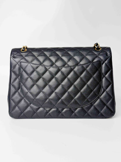 (A124) Chanel Black Caviar Maxi Double Flap, Gold Hardware