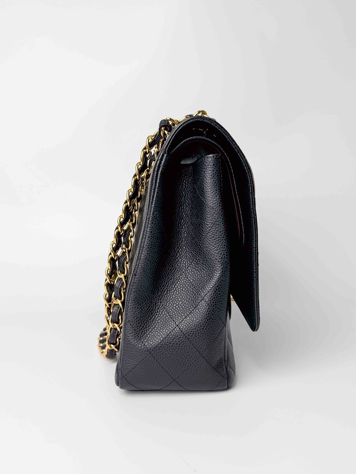 (A124) Chanel Black Caviar Maxi Double Flap, Gold Hardware