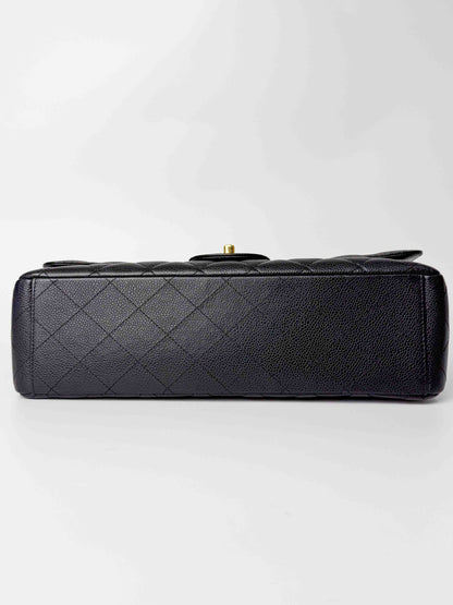(A124) Chanel Black Caviar Maxi Double Flap, Gold Hardware