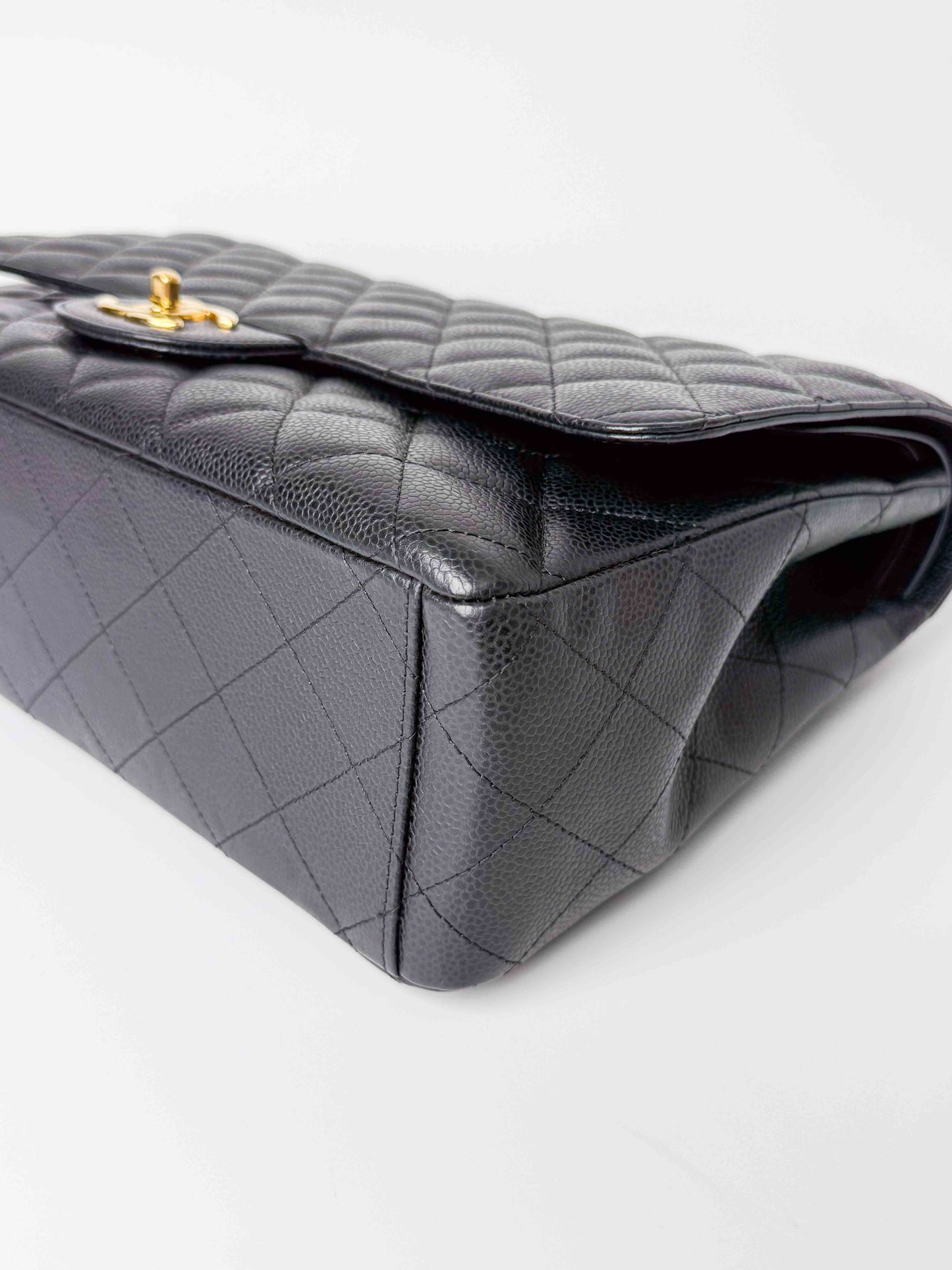 (A124) Chanel Black Caviar Maxi Double Flap, Gold Hardware