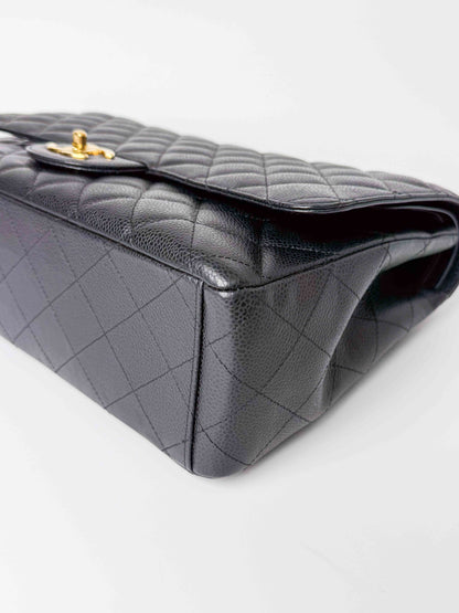 (A124) Chanel Black Caviar Maxi Double Flap, Gold Hardware