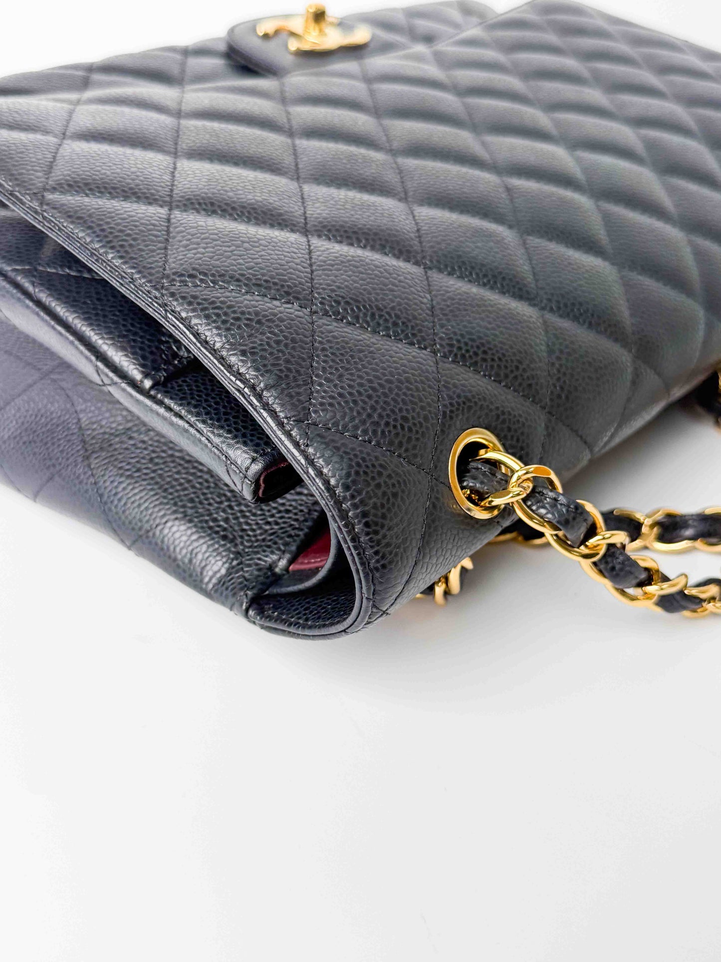 (A124) Chanel Black Caviar Maxi Double Flap, Gold Hardware