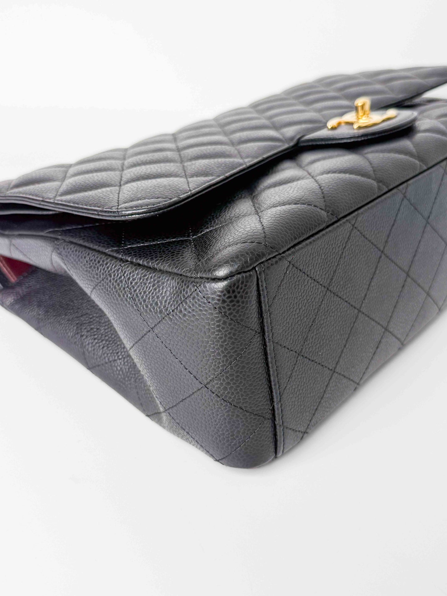 (A124) Chanel Black Caviar Maxi Double Flap, Gold Hardware