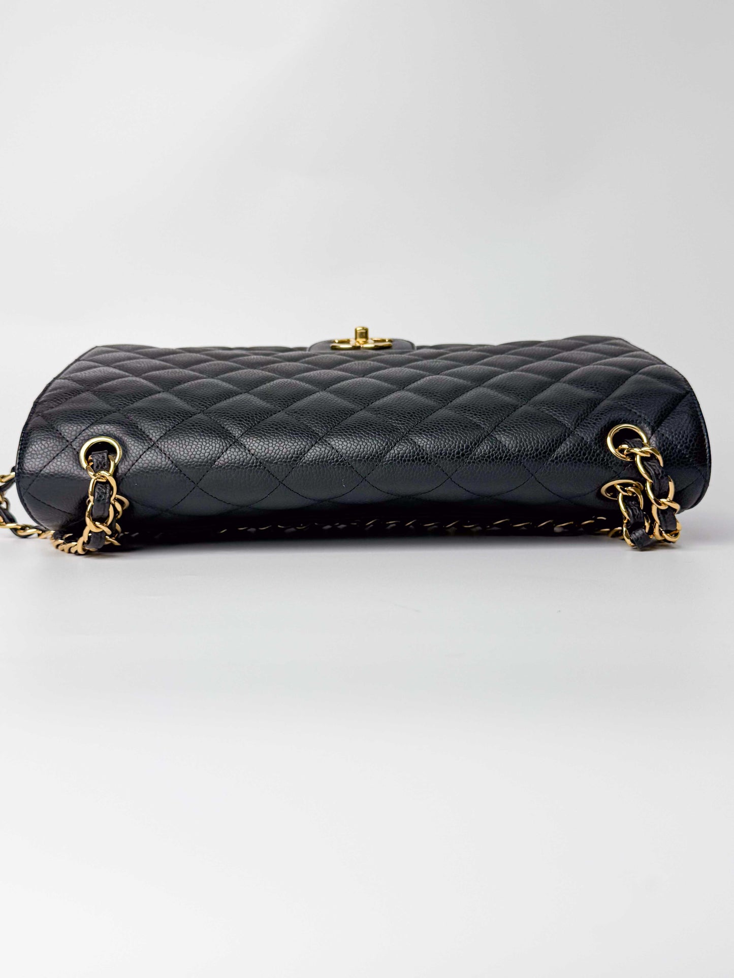 (A124) Chanel Black Caviar Maxi Double Flap, Gold Hardware