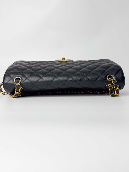 (A124) Chanel Black Caviar Maxi Double Flap, Gold Hardware