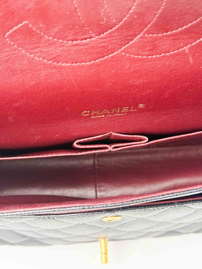 (A124) Chanel Black Caviar Maxi Double Flap, Gold Hardware