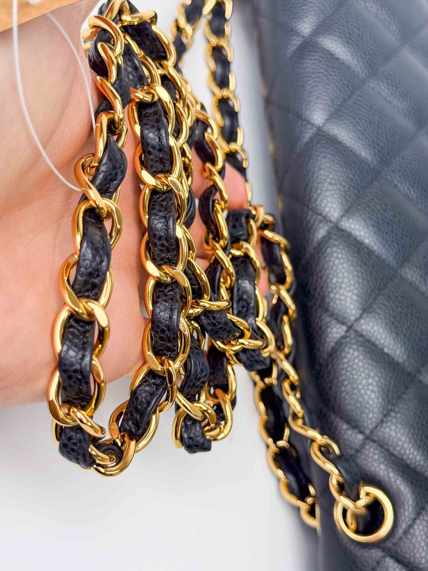 (A124) Chanel Black Caviar Maxi Double Flap, Gold Hardware