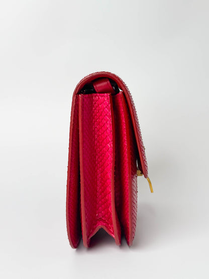 (A98) Celine Fuschia Pink Python Box Bag Gold Hardware