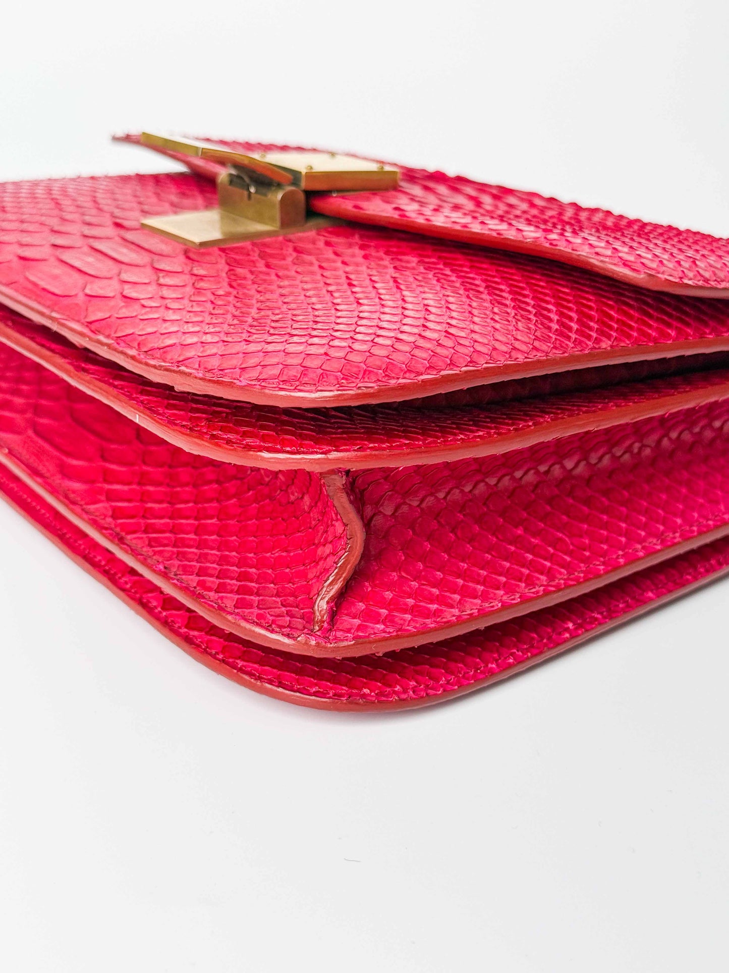 (A98) Celine Fuschia Pink Python Box Bag Gold Hardware