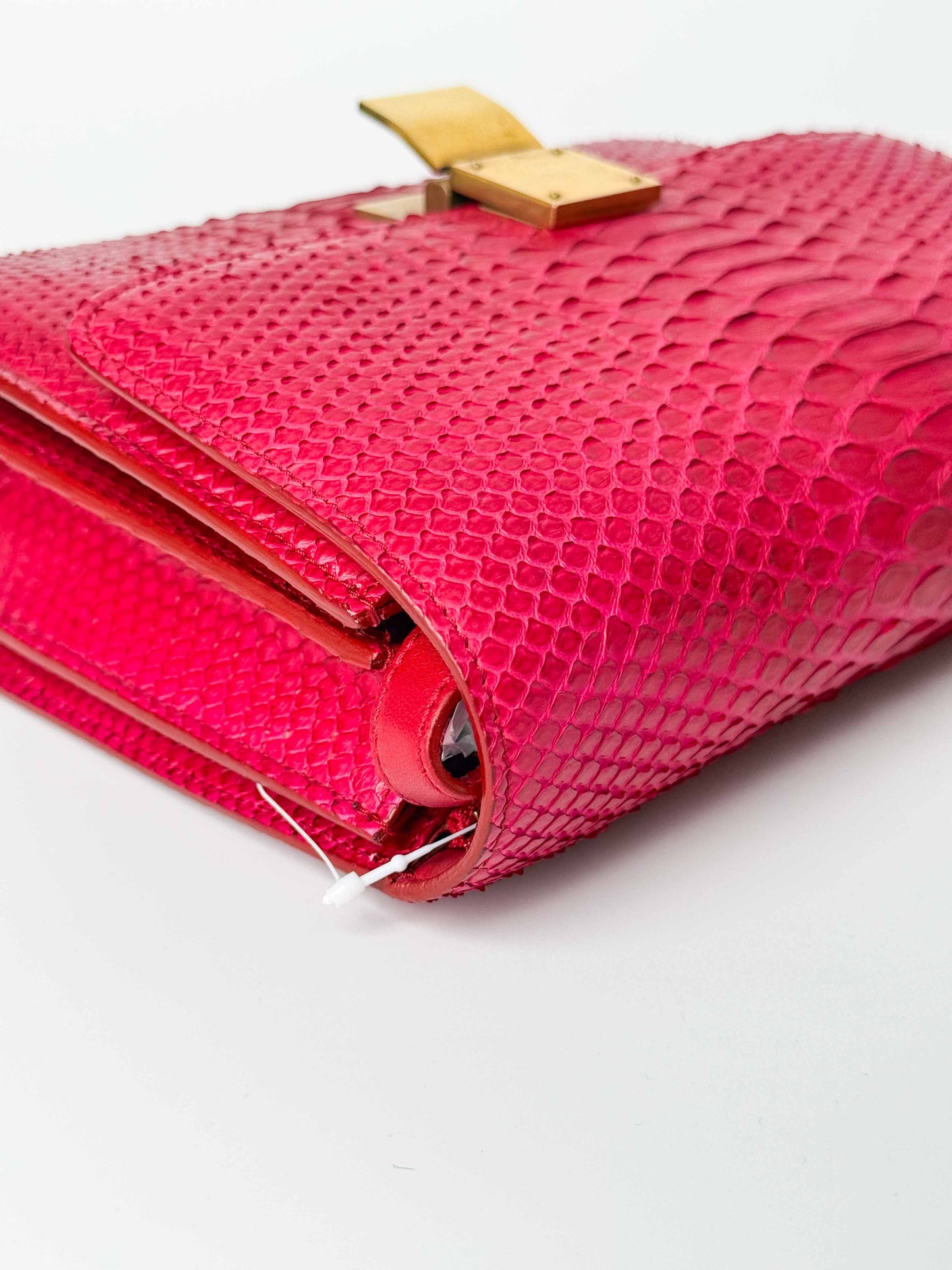(A98) Celine Fuschia Pink Python Box Bag Gold Hardware