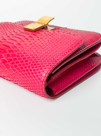 (A98) Celine Fuschia Pink Python Box Bag Gold Hardware