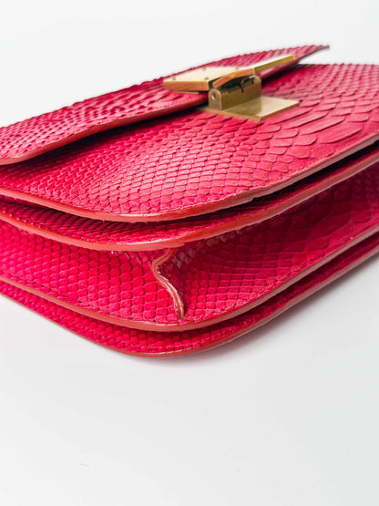 (A98) Celine Fuschia Pink Python Box Bag Gold Hardware