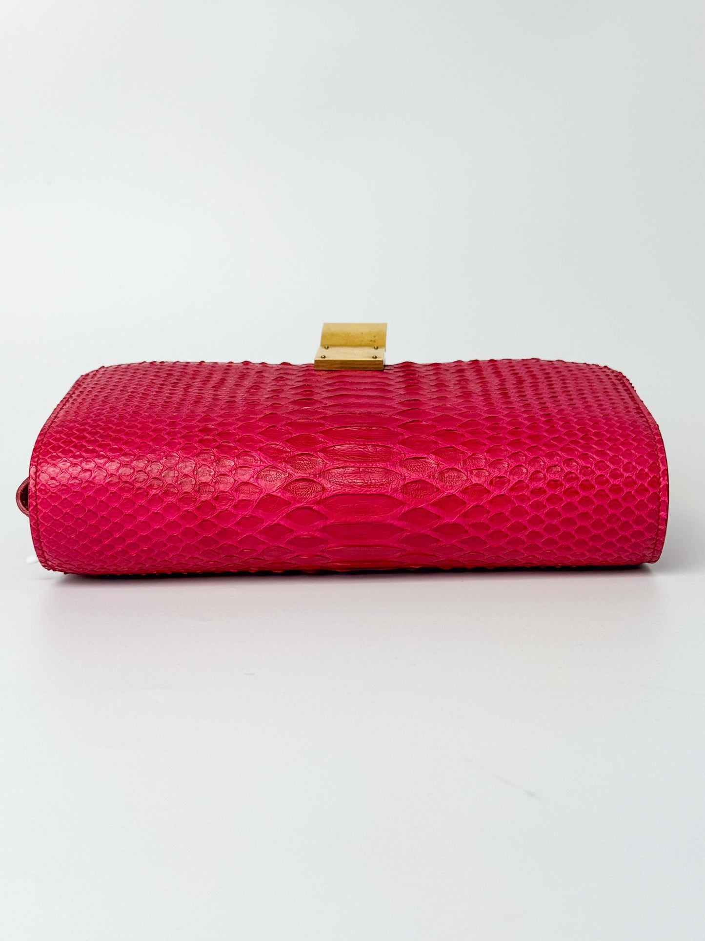 (A98) Celine Fuschia Pink Python Box Bag Gold Hardware
