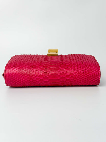 (A98) Celine Fuschia Pink Python Box Bag Gold Hardware