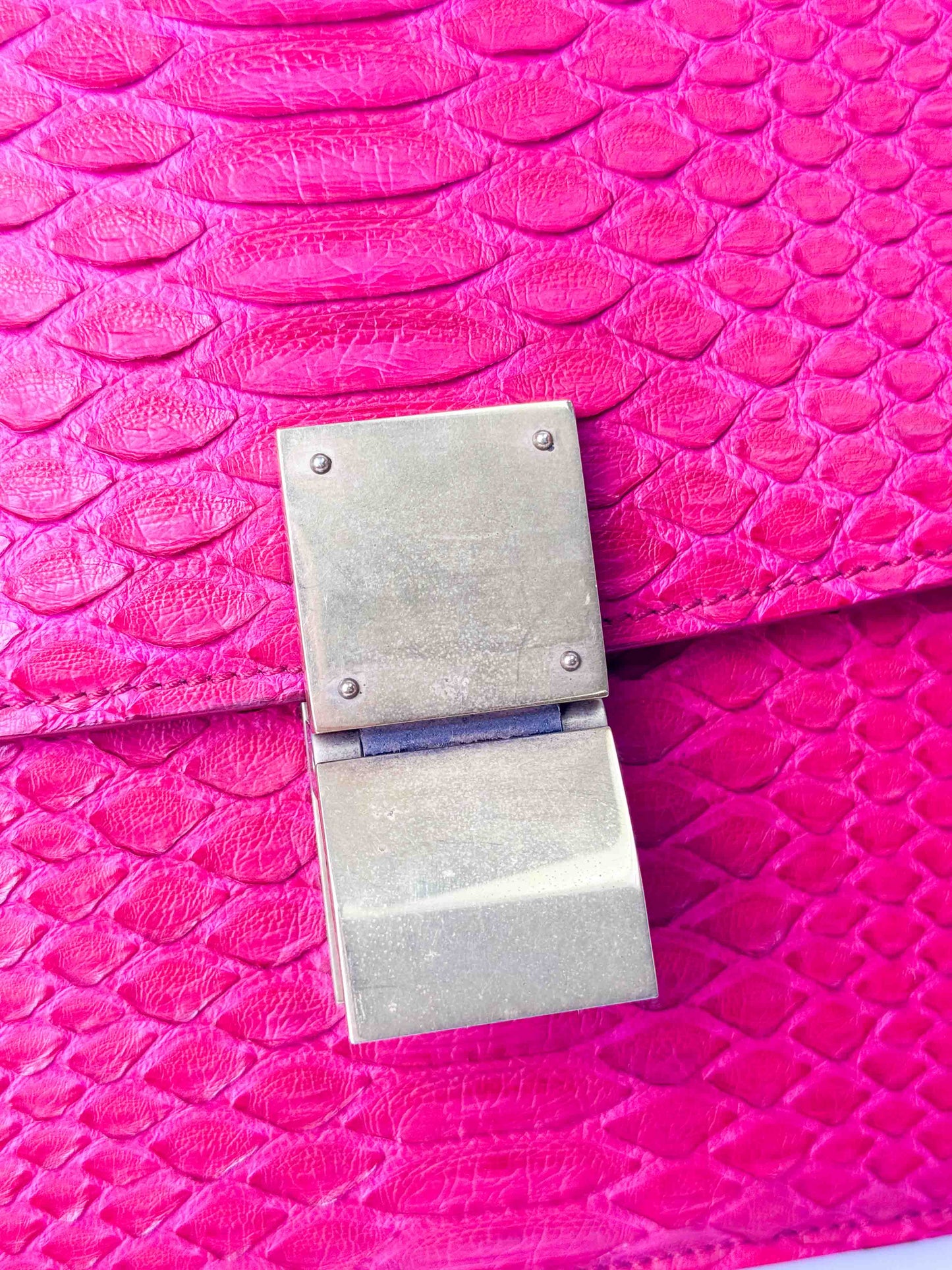 (A98) Celine Fuschia Pink Python Box Bag Gold Hardware