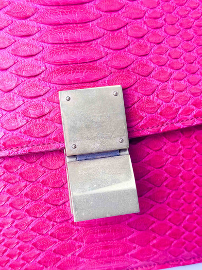(A98) Celine Fuschia Pink Python Box Bag Gold Hardware