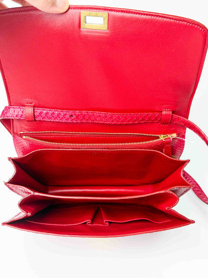 (A98) Celine Fuschia Pink Python Box Bag Gold Hardware