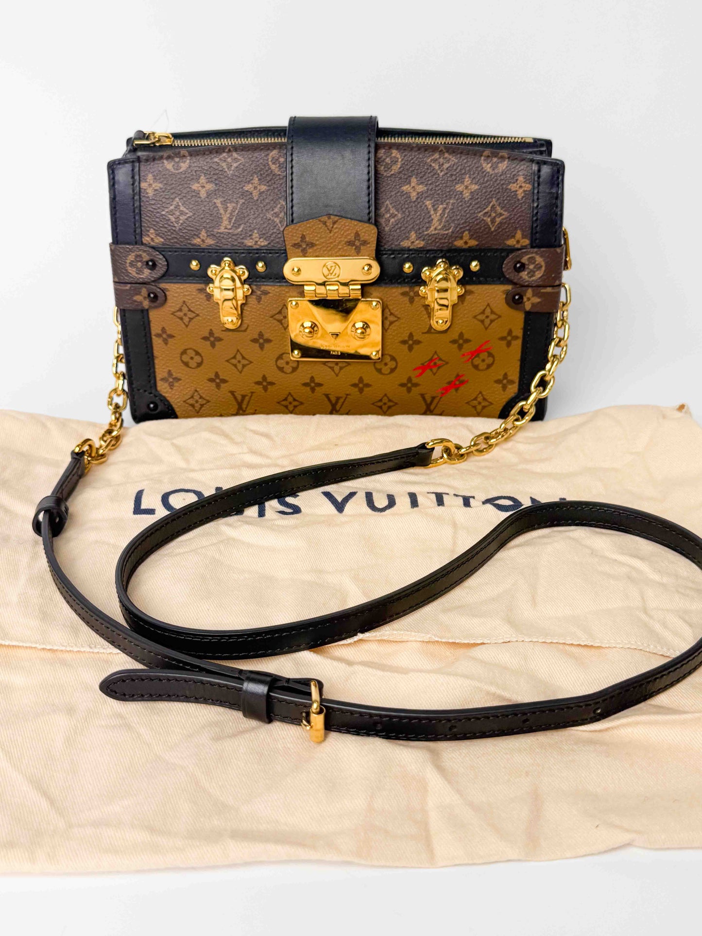 (A93) Louis Vuitton Monogram Petite Malle Gold Hardware