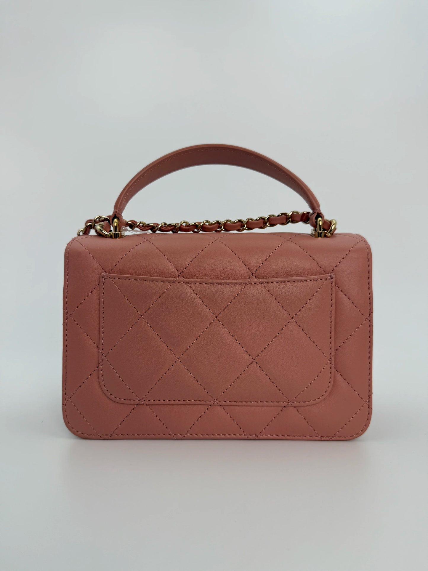 (AJ8) Chanel Pink Calf Leather Quilted Flap Bag, Champagne Gold Hardware