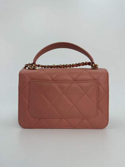 (AJ8) Chanel Pink Calf Leather Quilted Flap Bag, Champagne Gold Hardware